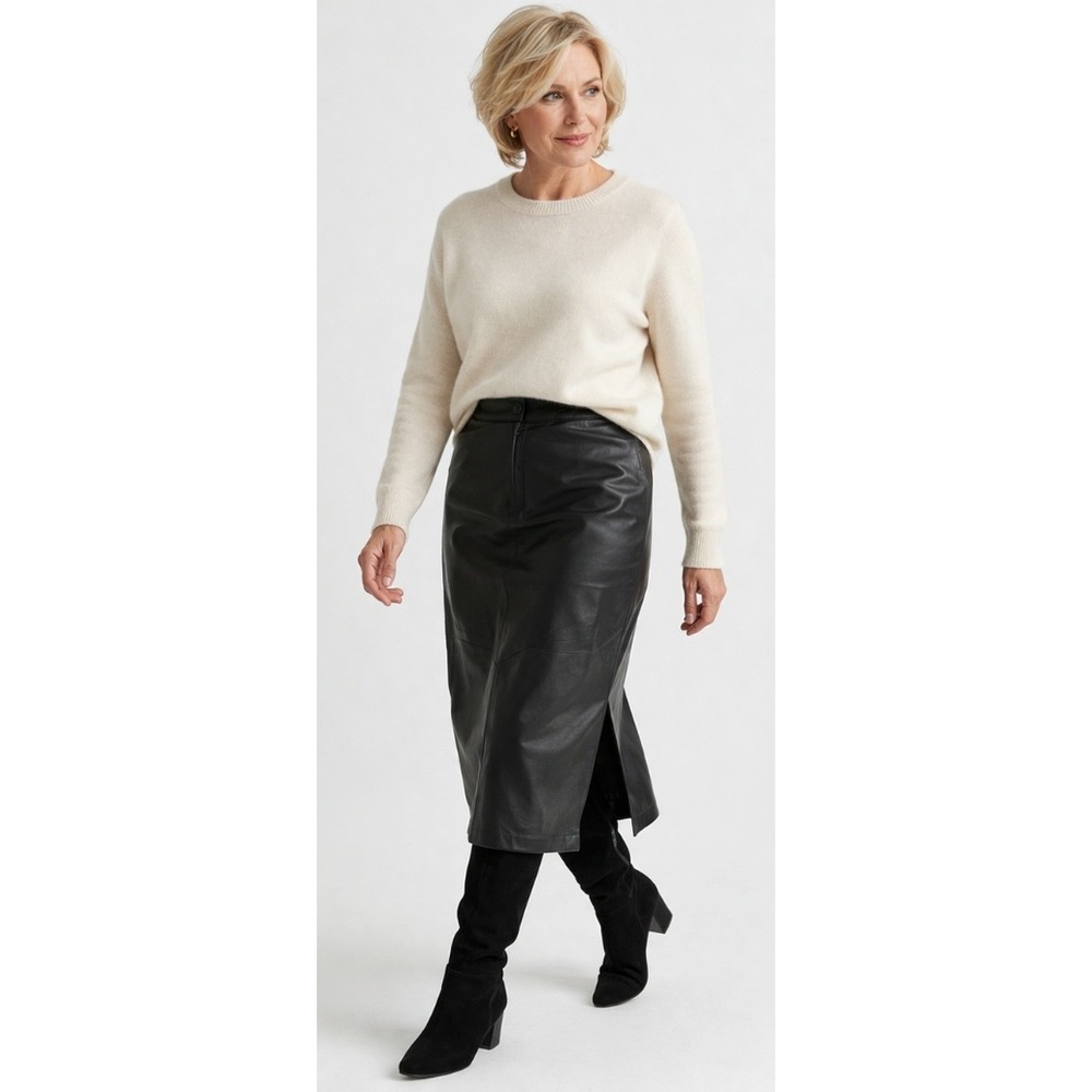 Vintage Santa Barbara Leather Skirt‎ Womens Medium Black Midi Pencil READ